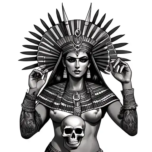 Evil Black Egyptian Queen Holding A Skull