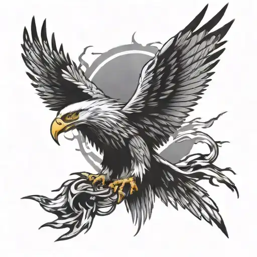 Create A Tattoo Featuring A Punk Rock Music Motif Alongside An Eagle In A Black-grey Style