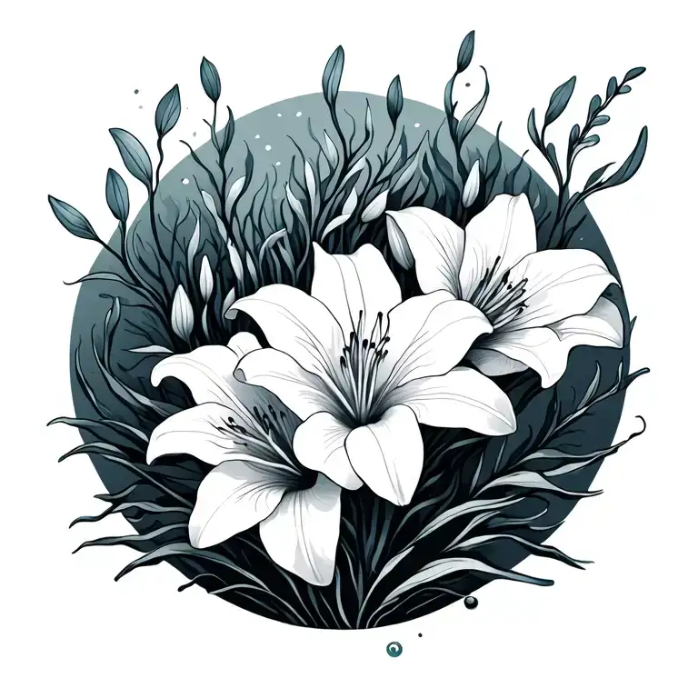 Seaweed Ocean Themed With Lily Flowers