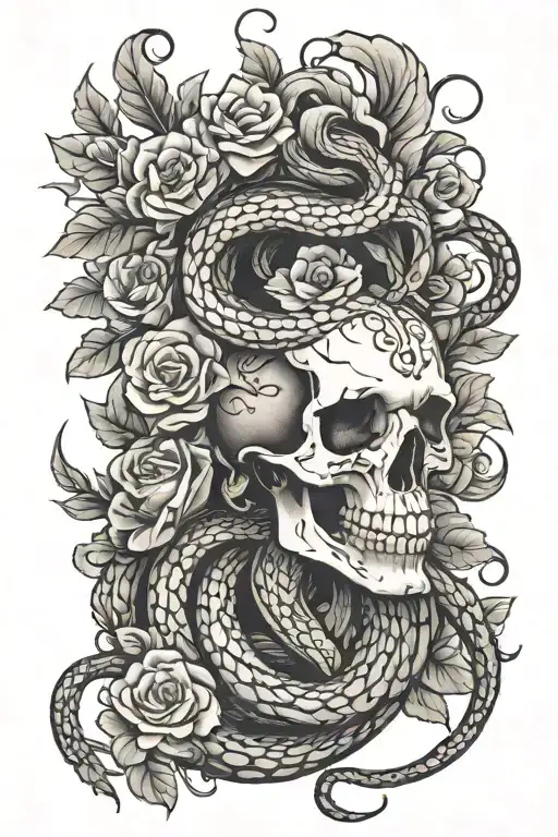 Snake Skeleton With Flowers