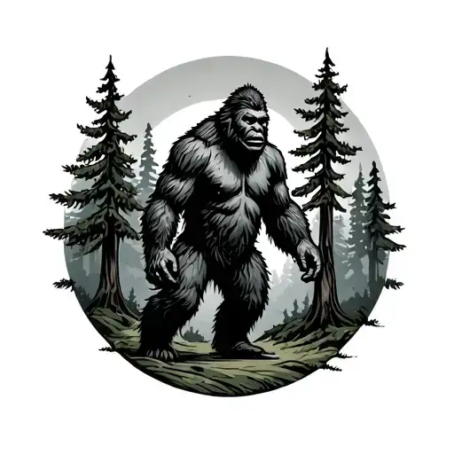 Pine Forest With Bigfoot