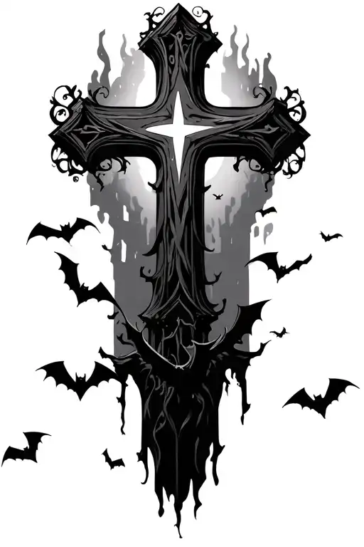 Cross With A Ton Of Small Bats Flying Around It
