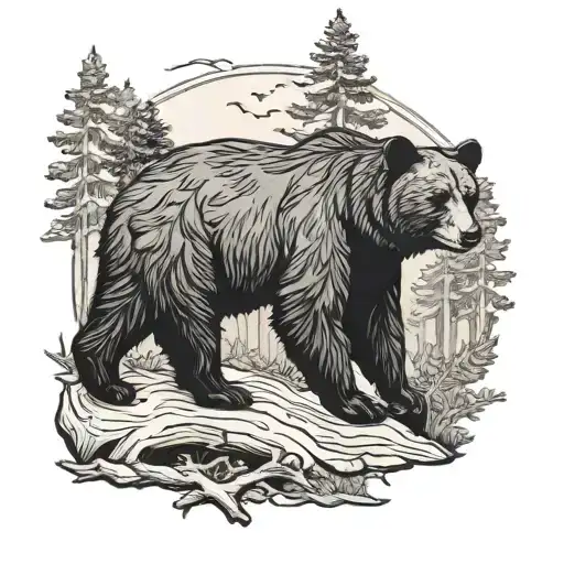 Black Bear And Woods