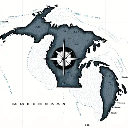Topographic Map Of Lake Michigan With A Compass