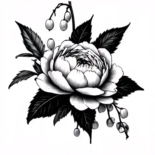 Peony Flower And Lily Of The Valley