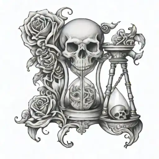 Hourglass Skeletons Holding It With A Heart And Brain Inside The Hourglass