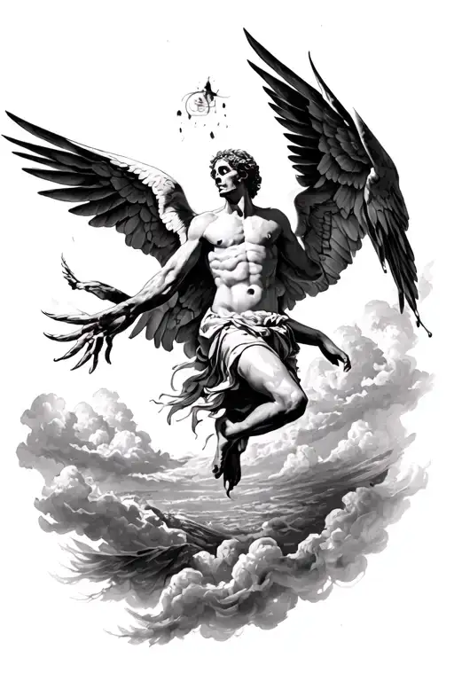 Icarus Falling From Sky With Momento Mori Memento Vivere