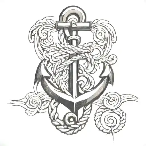 Nautical Anchor With A Rope That Is Entwined Around The Anchor But In The Shape Of A Treble Clef