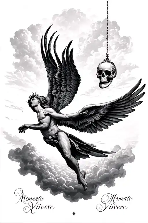 Icarus Falling From Sky With Momento Mori Memento Vivere