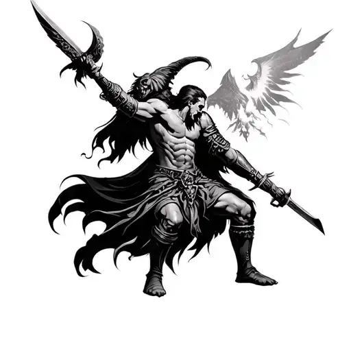 Warrior Battling 7 Deadly Sins