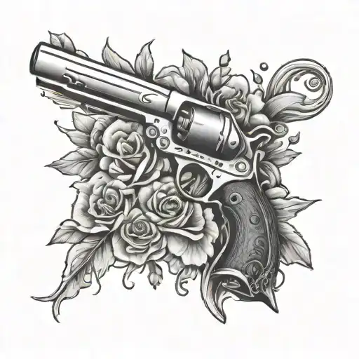 Gun Knife Western Flowers