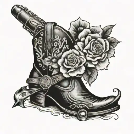 Old Cowboy Boots With Gun Knife And Flower
