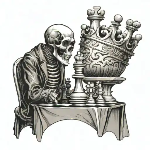 Skull Playing Chess With King Chess Piece