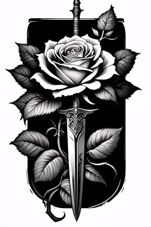 Large Rose And Small Dagger Above It