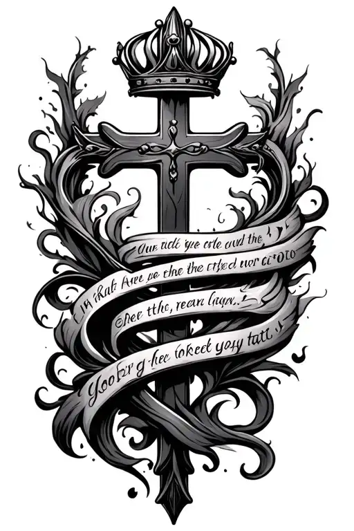 Cross With Crown And Scripture Verses Flowing