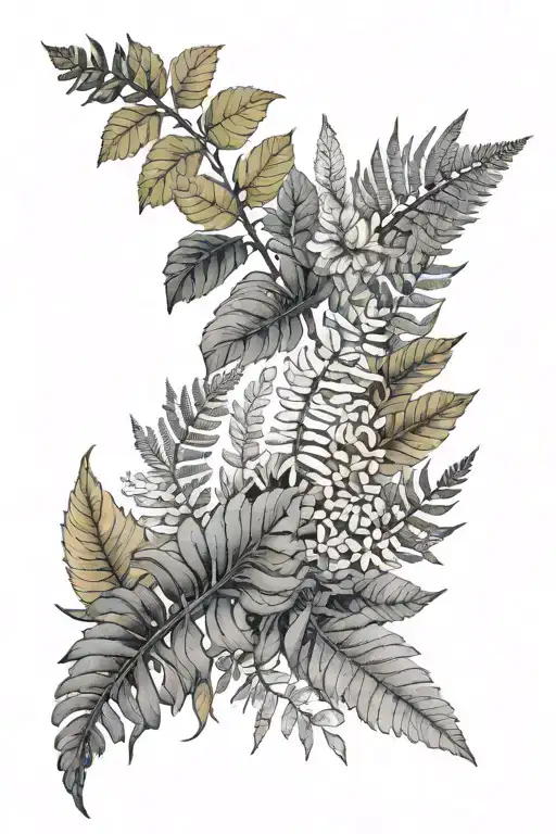 Fine Line Fern And Botanicals On Thigh Hip Buttock Area