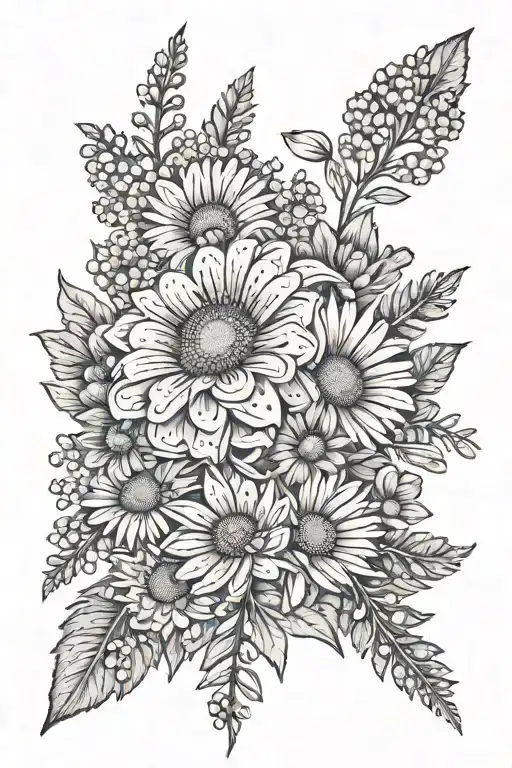 Flower Bouquet With Baby Breath And Marigold And Daisies