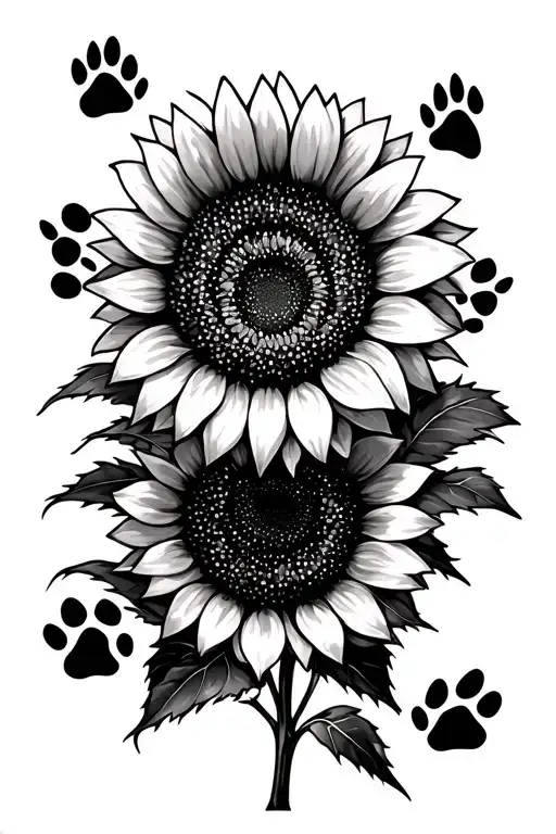 Sunflower And Paw Prints
