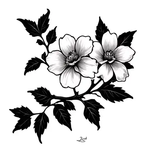 A Couple Flowers On A Branch Or Vine Starting At The Back And Going Down The Shoulder