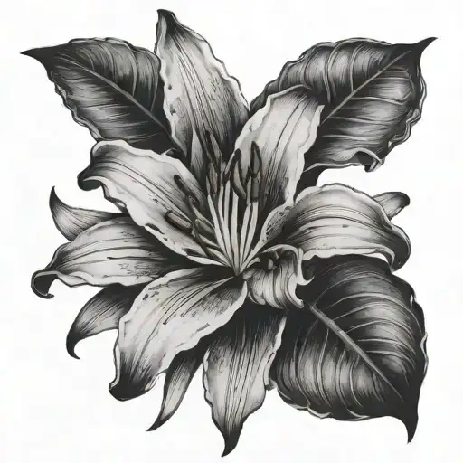 Dark Realistic Lilly Flower With Large Black Leaves