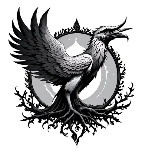 Phoenix Bird Surrounding The Tree Of Life