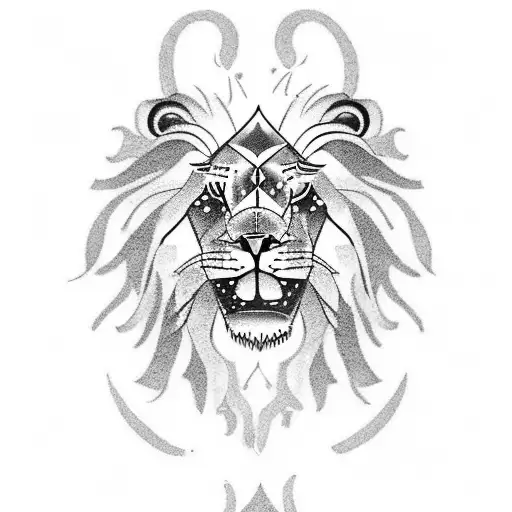 A Tattoo Of A Lion Wearing A Leo And Libra Zodiac Necklace While Tattooing Itself
