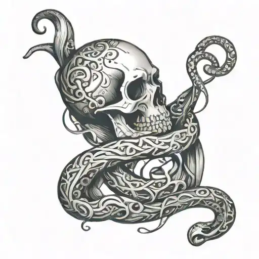 Skull Snake Wrapped Arms Around Herself