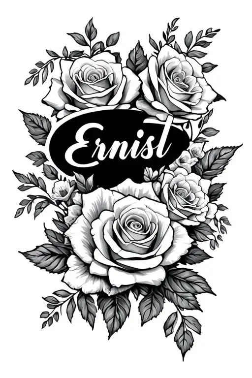 The Name Ernst In Creative Cursive And Roses And Other Flowers Surrounding The Name Ernst In Cursive