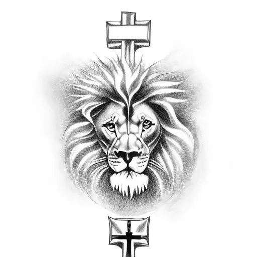 Full Arm Tattoo Having 3 Baby Angles Jesus On The Cross And A Lion