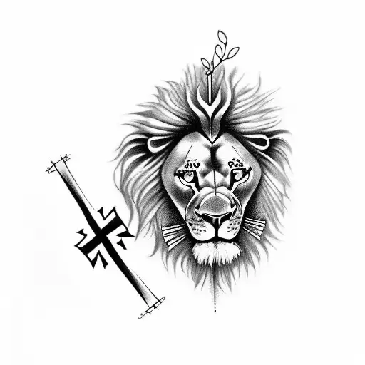 Full Arm Tattoo Having 3 Baby Angles Jesus On The Cross And A Lion