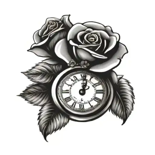 Baby Foot Print With A Rose And A Clock Face