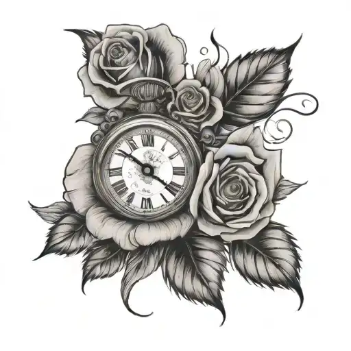 Rose And A Clock Face With Baby's Foot Print