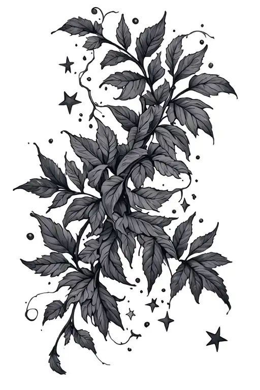 Vines And Stars Forming No Dark Shading To Cover A Self Harm Keloid Scar