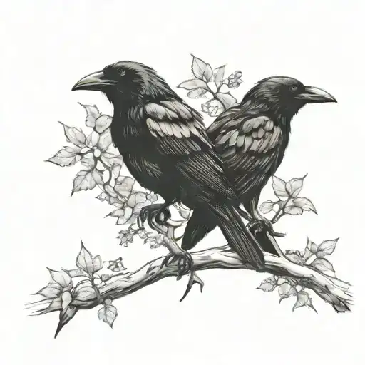 Crows Perched On Tree Branch