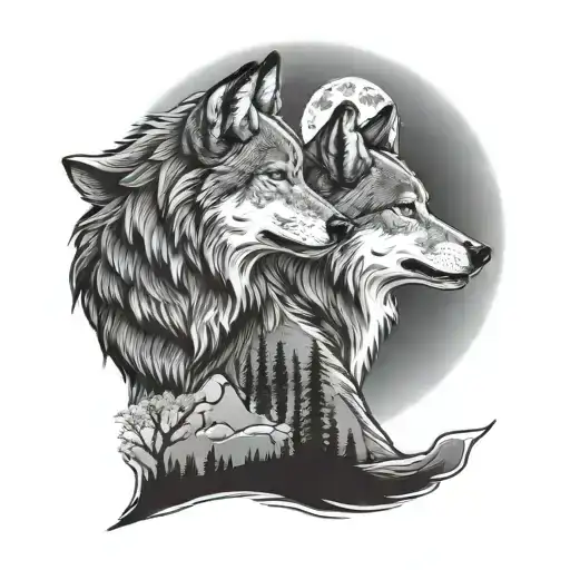 Two Wolves Howling At The Moon