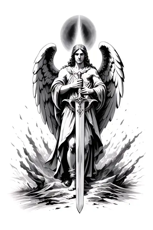Archangel With A Sword And Light Beaming In The Background