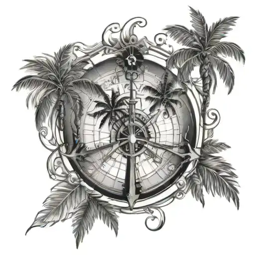 Palm Trees Sea Compass World