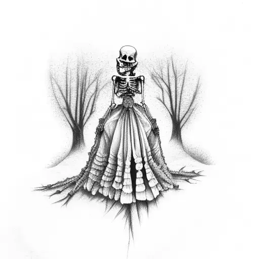 Skeleton In Wedding Dress Trapped Inside Tree Trunk