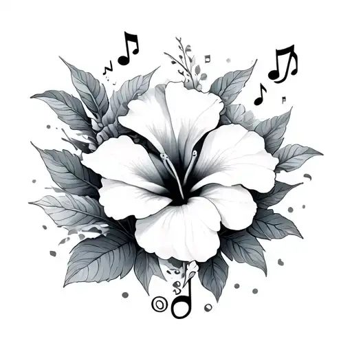 Music Notes And Hibiscus Flower Intertwined