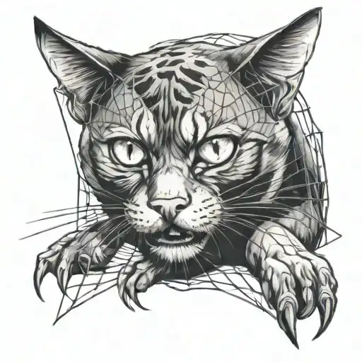 Demonic Black Cat Playing With Spider Web