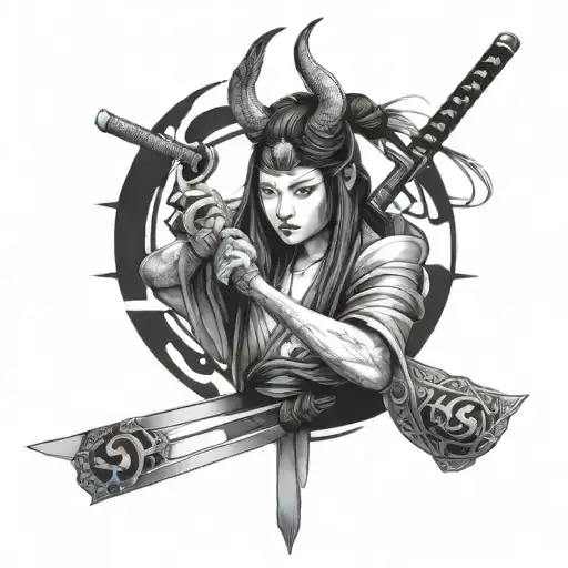 Woman Samurai With Two Swords Capricorn Zodiac Sign