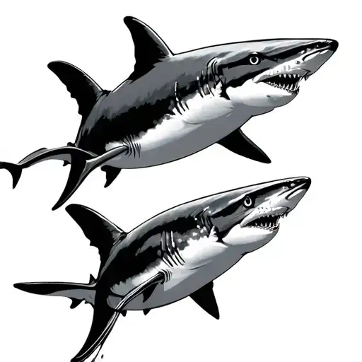 Thresher Shark And Hammer Head Shark Swimming