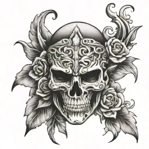 Tragedy Mask On Skull