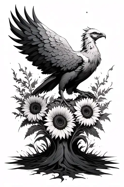Phoenix Rising From Ashes With Sunflowers