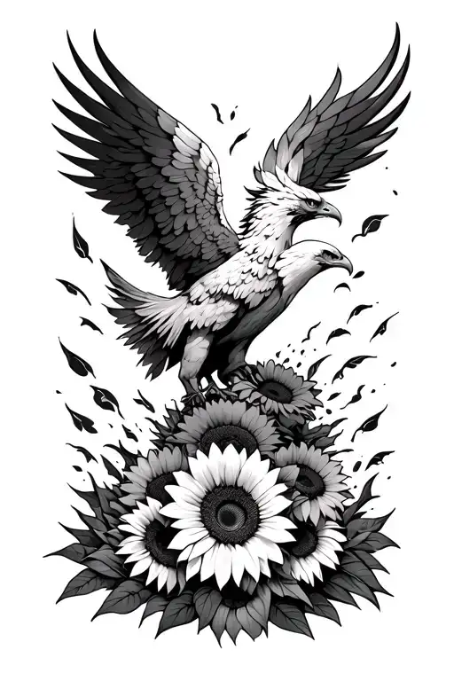 Phoenix Rising From Ashes With Sunflowers Wrapped