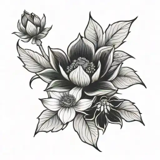 Neo Traditional Lotus And Poppy Flowers Long
