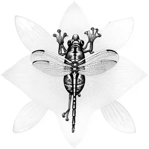 Nature Scene Of A Frog On A Lily Pad With A Dragonfly And Rays Of Sunlight In The Background