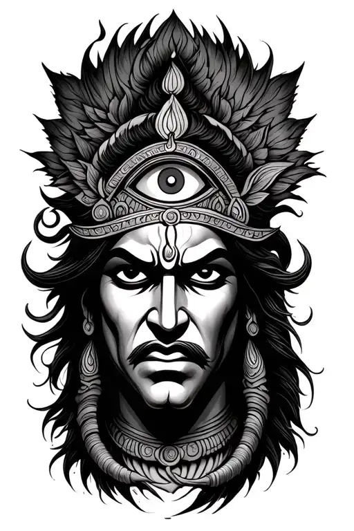 Lord Shiva Angry Third Eye Doodle Filled Sleeve