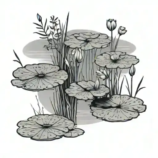 Lake With Lily Pads And Flax Growing Out