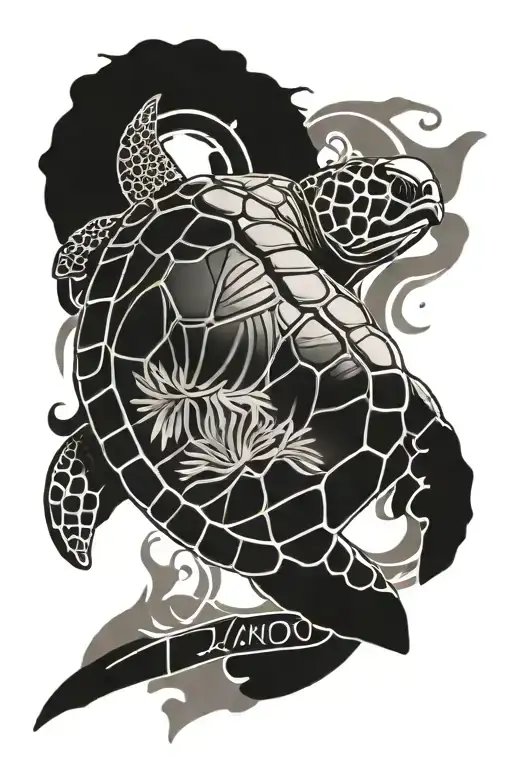 Feminine Tribal Sea Turtle Tattoo Design